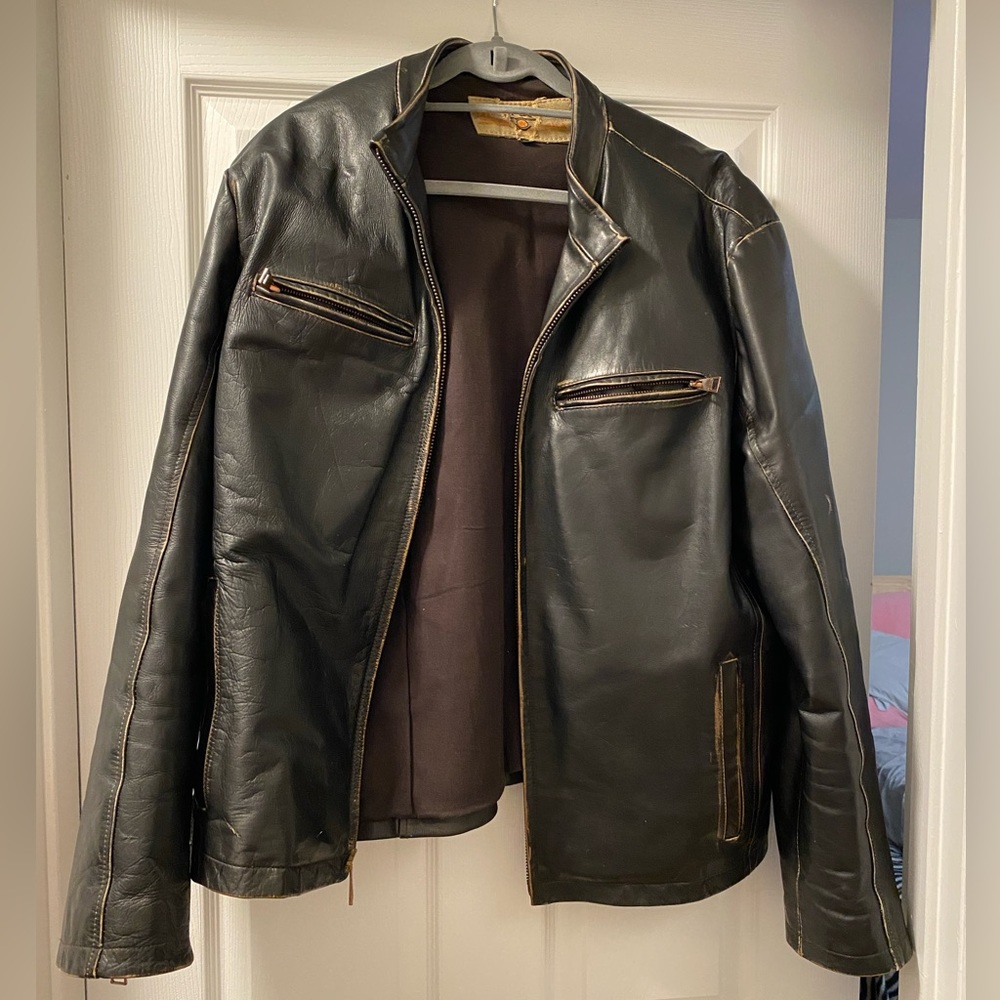 Mens Vintage Leather Riding Jacket Dark Brown - Gem